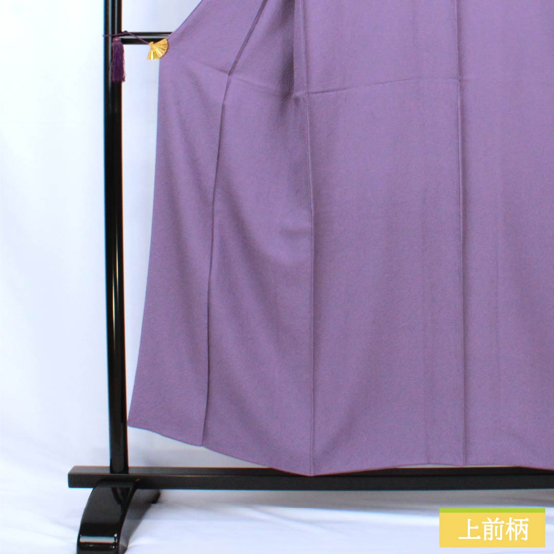 色無地 正絹 Sランク 身丈152.5cm 裄丈64.5cm 中紫色(なかのむらさきいろ) 一つ紋 五三桐 幾何学模様 袷 紫系 1114002642220