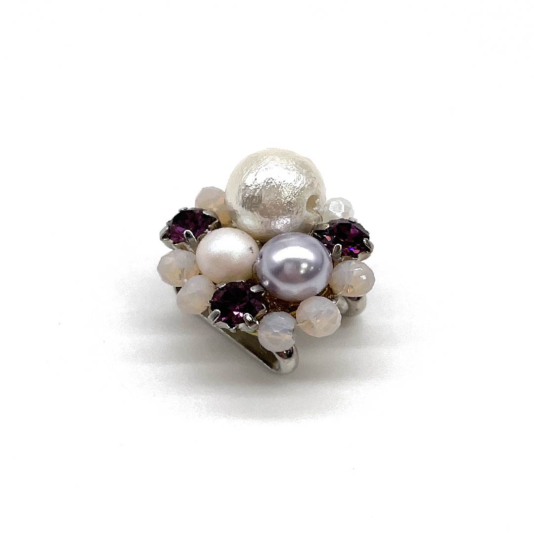 (New old stock) Obi clasp, other casual items, rhinestones, cotton pearls, length approx. 2cm, width approx. 2cm, S rank, white, 1137000852911