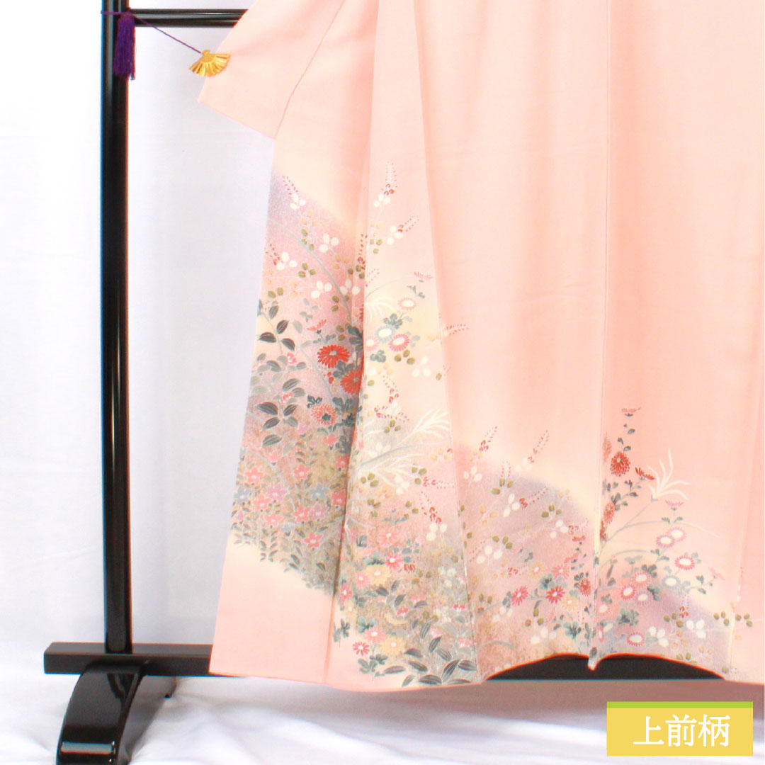 訪問着 正絹 袷 身丈156cm 裄丈61.5cm 東雲色(しののめいろ) 草花模様 Sランク ピンク系 1112005732313