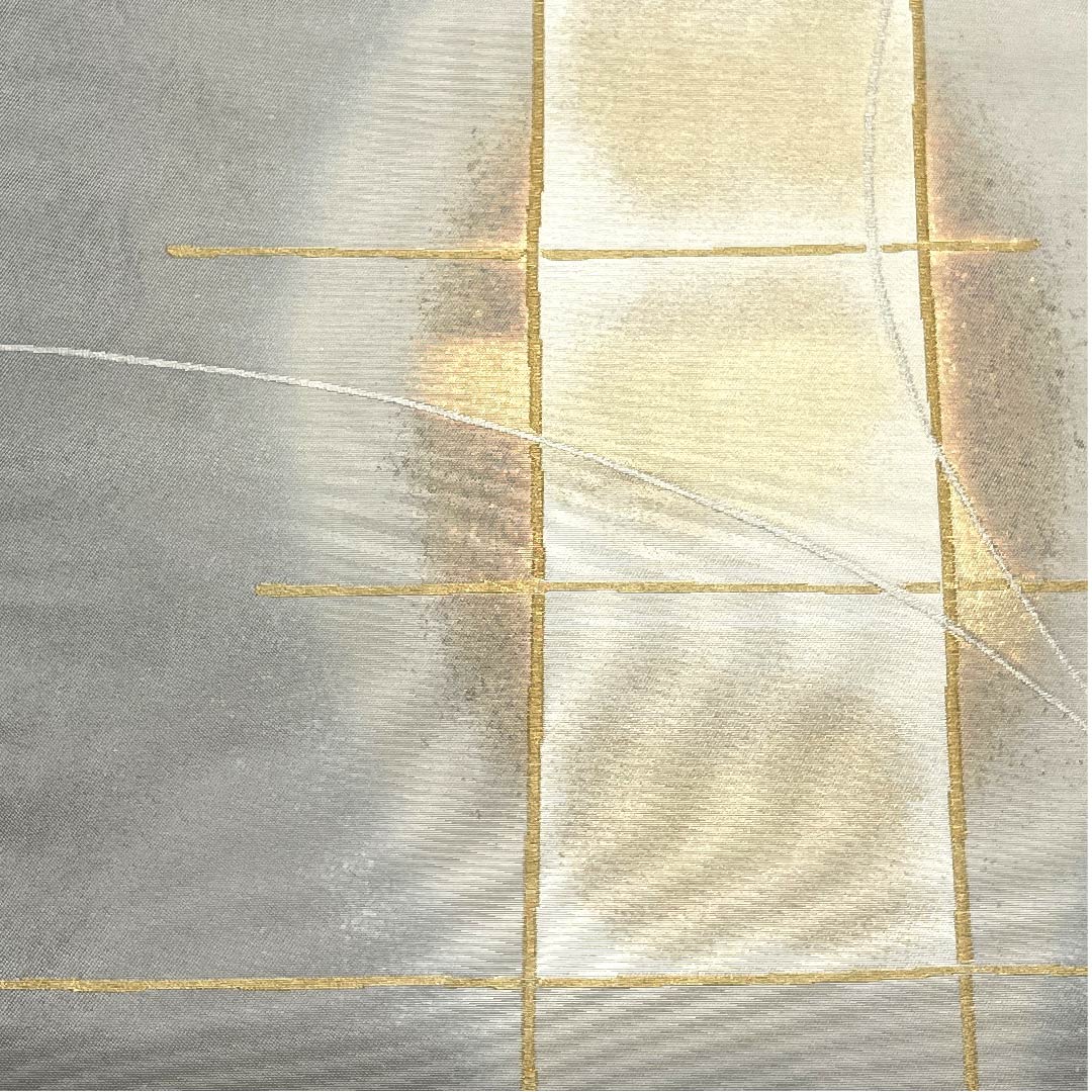 袋帯 薄鼠色(うすねずいろ) 幾何学模様 加納幸 帯丈432cm 正絹 Aランク ポイント柄 フォーマル グレー系 1123006803322