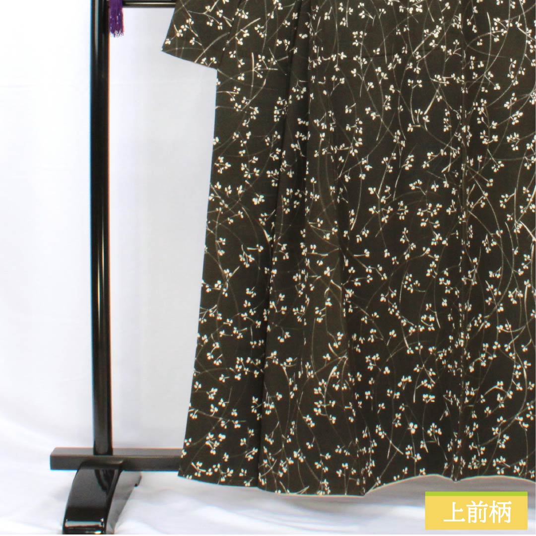 小紋 正絹 身丈159.5cm 裄丈62cm 袷 涅色(くりいろ) 小枝 Aランク 黒系 1115004973310