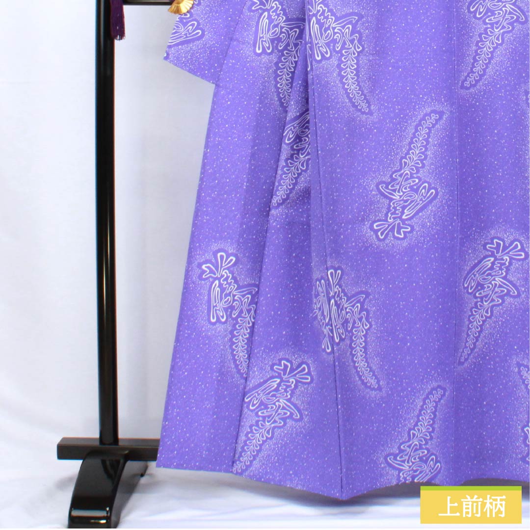 小紋 ポリエステル 身丈161.5cm 裄丈65.5cm 単衣 杜若色(かきつばたいろ) 藤 洗える着物 Sランク 紫系 1115006042420