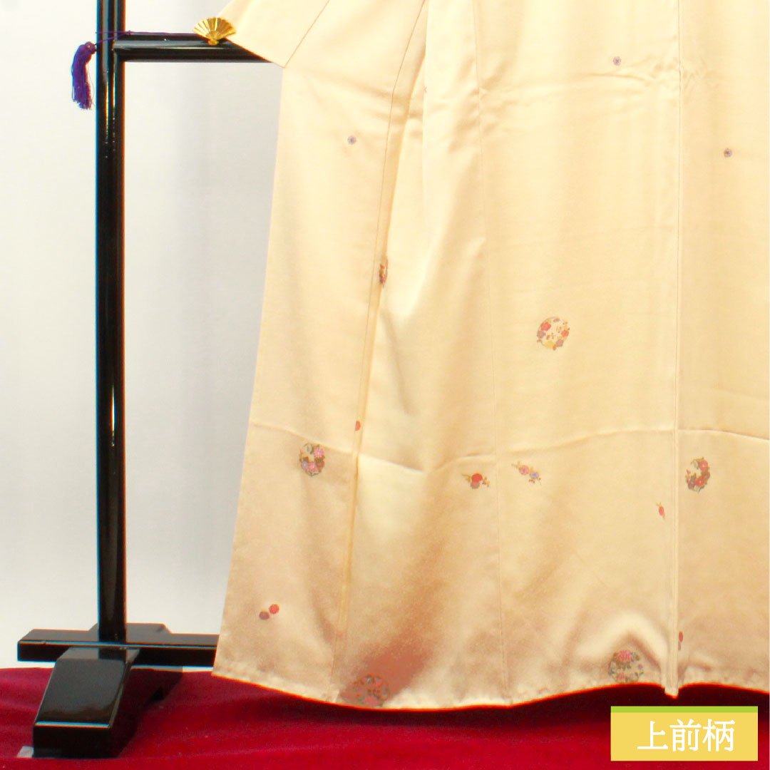 Komon, pure silk, length 162cm, sleeve length 64cm, lined, light color, Kyoto Yuzen, embroidery, B rank, cream color, 1115004204415