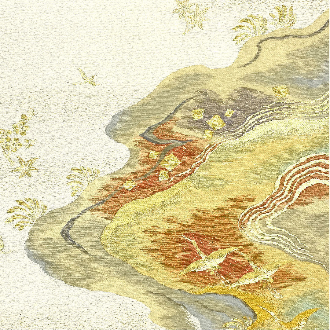 (未仕立)袋帯 となみ織物 流麗州浜文 帯丈454cm 正絹 NEWランク 六通 フォーマル 銀系 1123003571422