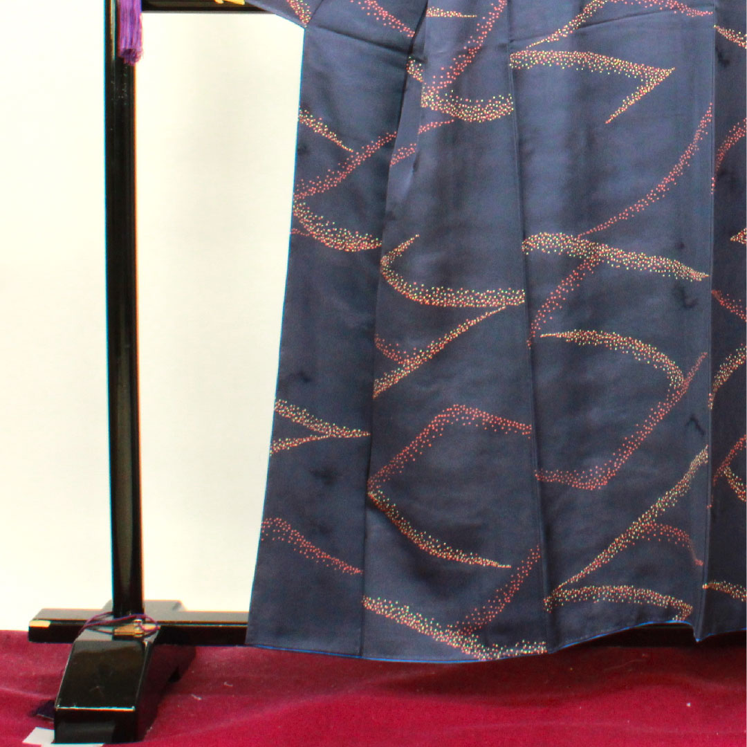 小紋 身丈158cm 裄丈63.5cm 袷 青褐色 抽象模様 正絹 Aランク 紺系 1115003493318