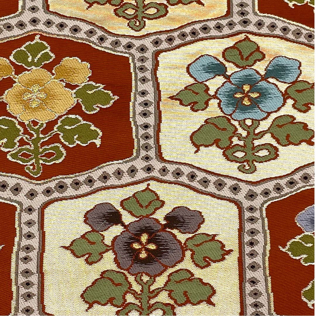 Fukuro Obi (Sash) in Shoujo Chairo (Scarlet Brown) with Floral Pattern, Tortoise Shell, Shirayaen Oba, Length 420cm, Pure Silk, A Rank, Six-Pass, Formal, Orange, 1123008893326