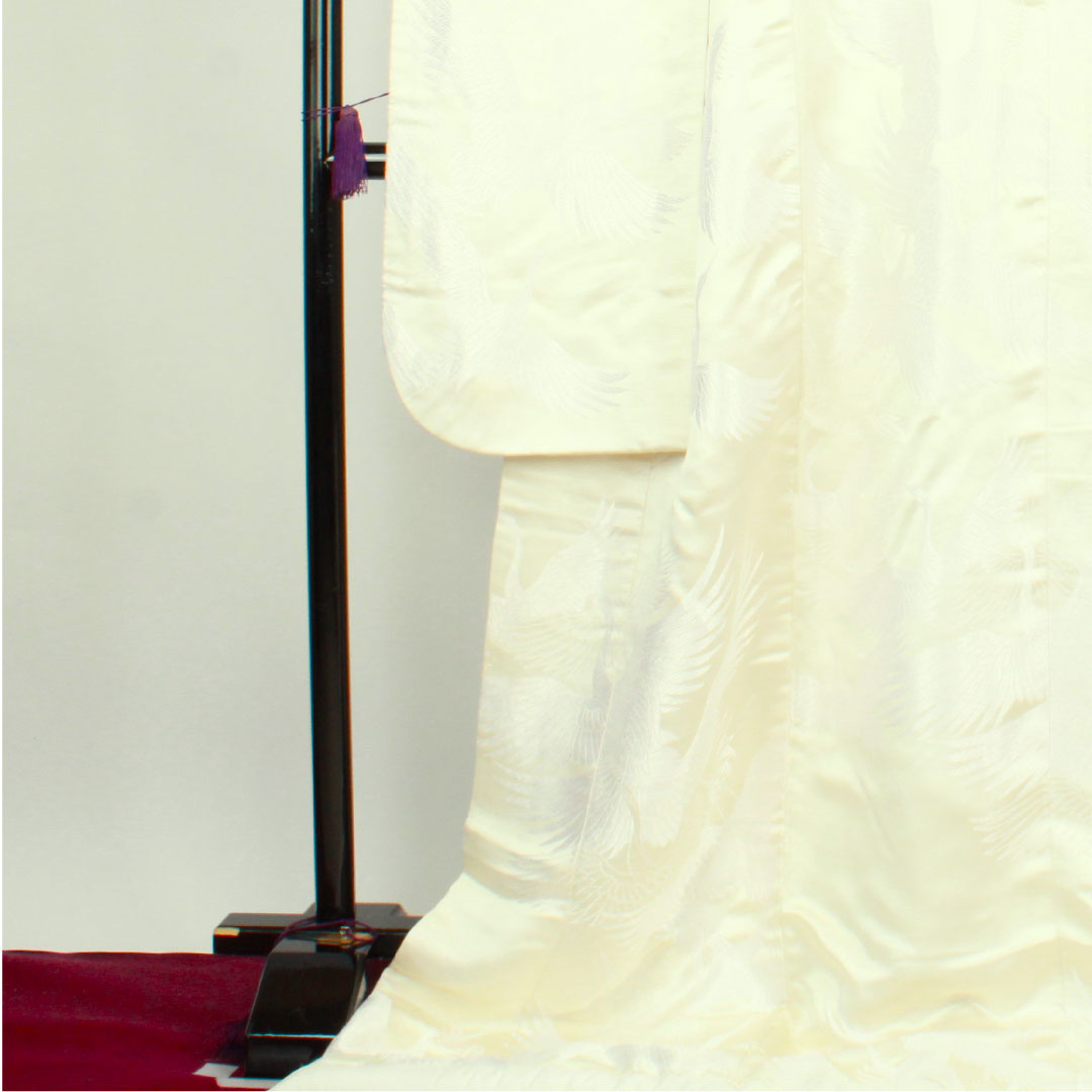 白無垢 身丈194cm 唐織 白鶴 正絹 Aランク 袷 白系 1110000503911