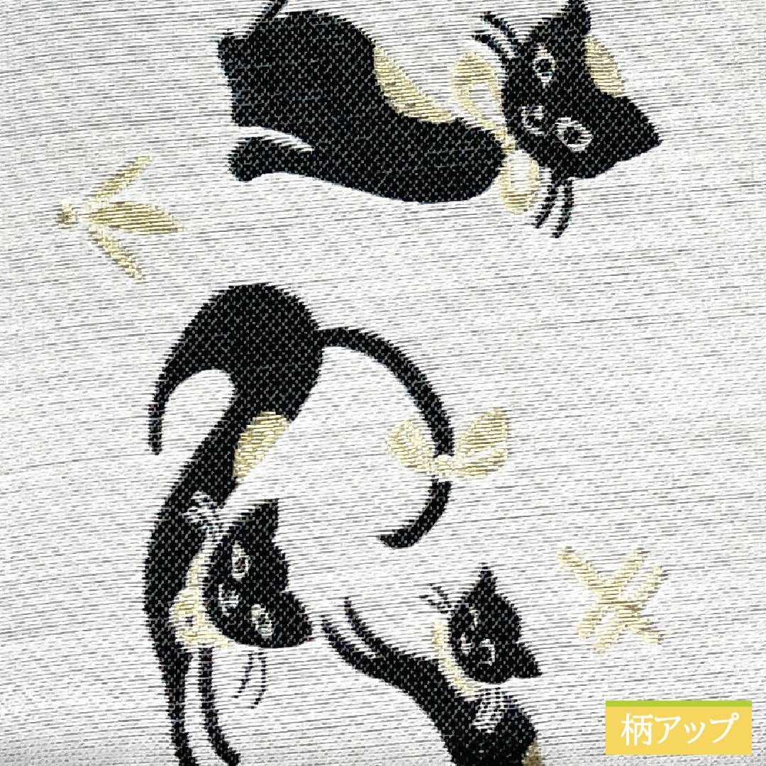 (新品未使用品)半幅帯 正絹 NEWランク 雲井鼠色(くもいねずいろ) ネコ 抽象柄 ゼブラ柄 リバーシブル 全通 帯丈460cm グレー系 1125002281422