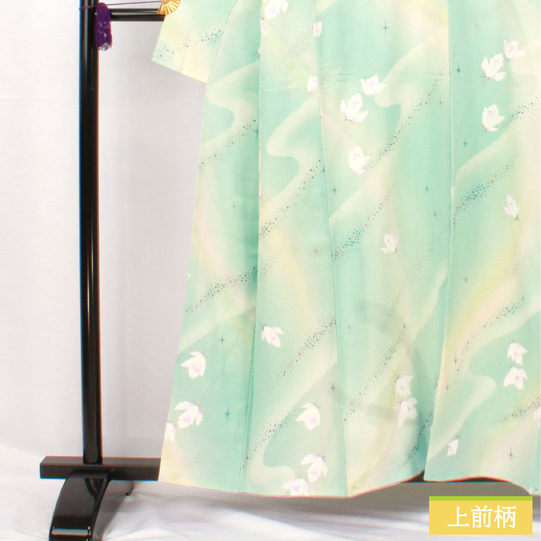 小紋 正絹 身丈157cm 裄丈63cm 袷 抽象花 銀彩加工 Sランク 水色系 1115004902324