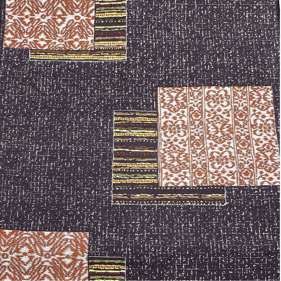 名古屋帯 藤煤竹色 抽象四角模様 帯丈367cm ポリ Sランク 六通 カジュアル グレー系 1124003782322 名古屋仕立て