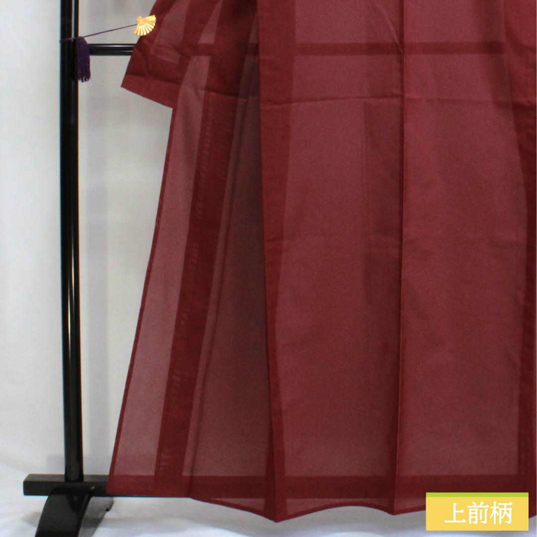 夏物 ポリエステル 色無地 Aランク 身丈160.5cm 裄丈64.5cm 臙脂色(えんじいろ) 洗える着物 絽 赤系 1132003083412