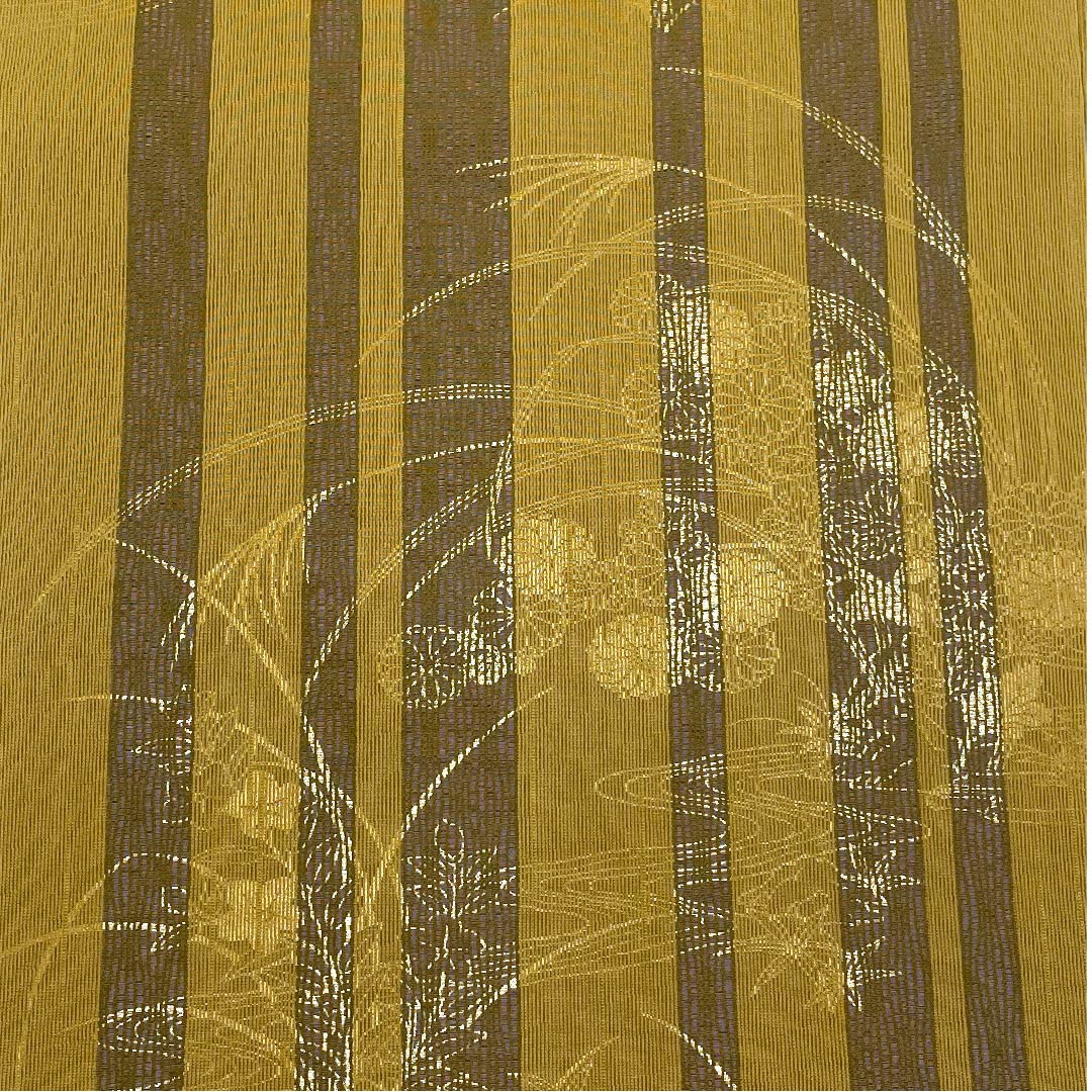 袋帯 狐色(きつねいろ) 夏帯 すすき 花模様 夏物 帯丈438cm 正絹 Sランク 全通 カジュアル 黄系 1123007732323