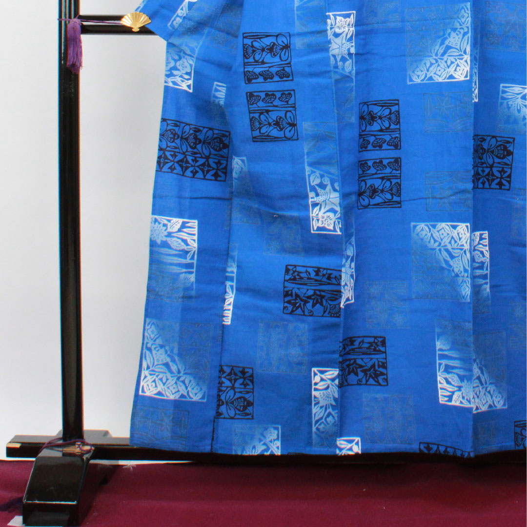 浴衣 碧瑠璃色 抽象模様 木綿 Sランク 単衣 身丈159cm 裄丈66.5cm 青系 1118002422317