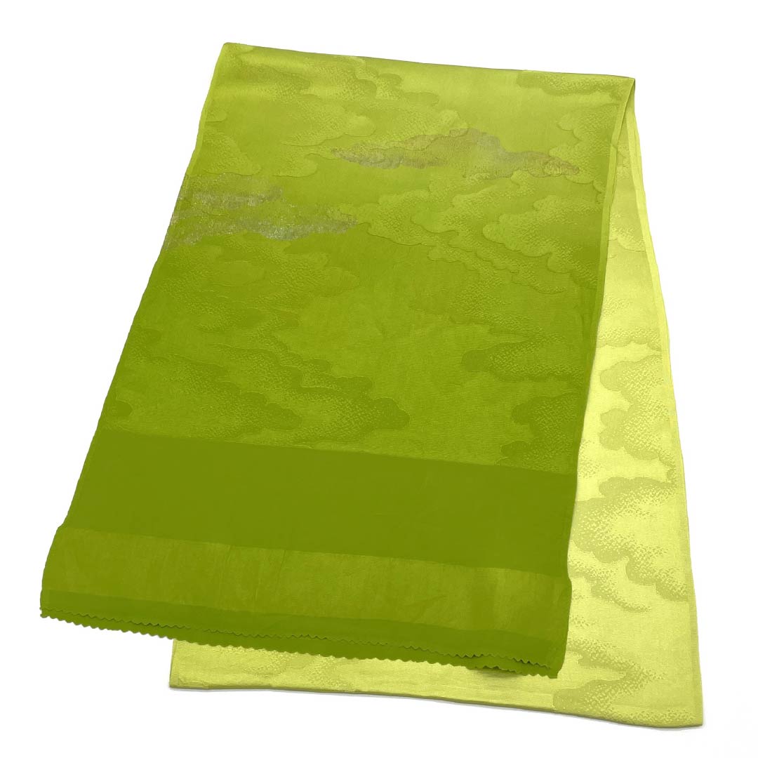Obiage, pure silk, formal, Aoyagi color, cloud, classic pattern, length 180cm, width 30cm, S rank, green, 1136000342919