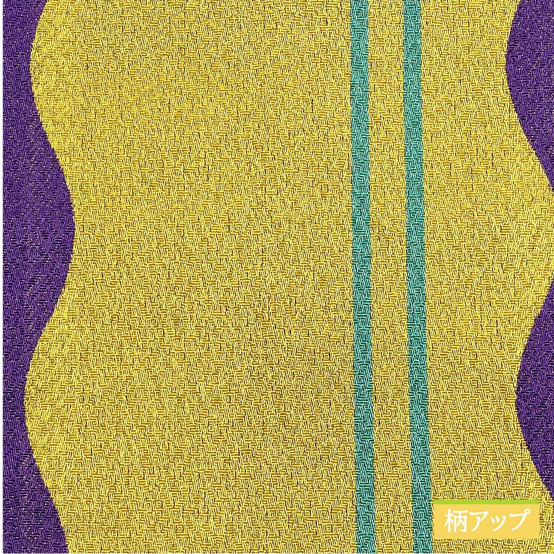 (未仕立)半幅帯 ポリエステル 黄櫨色(はじいろ) 幾何学模様 波 帯丈340cm 黄系 Aランク 1125000883323