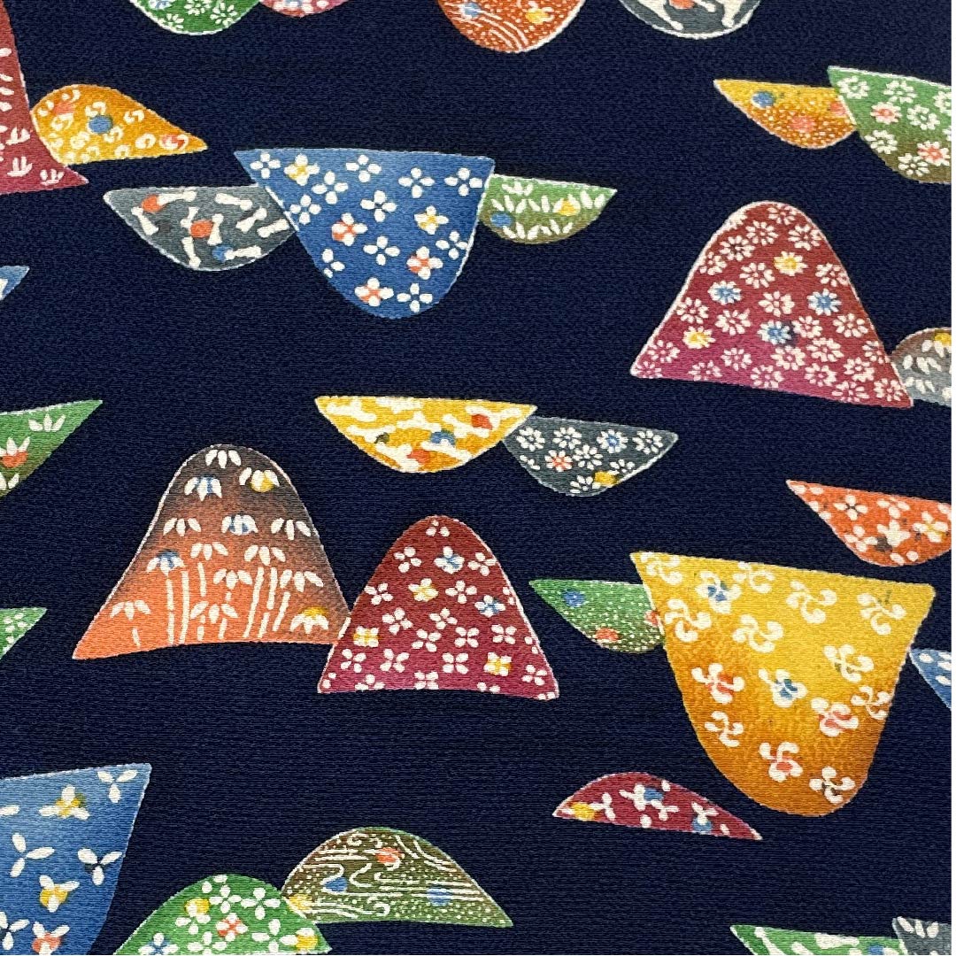 名古屋帯 鉄葡萄色 型染 京紅型 山 帯丈341.5cm 正絹 Sランク 全通 カジュアル 紺系 1124004972318 名古屋仕立て