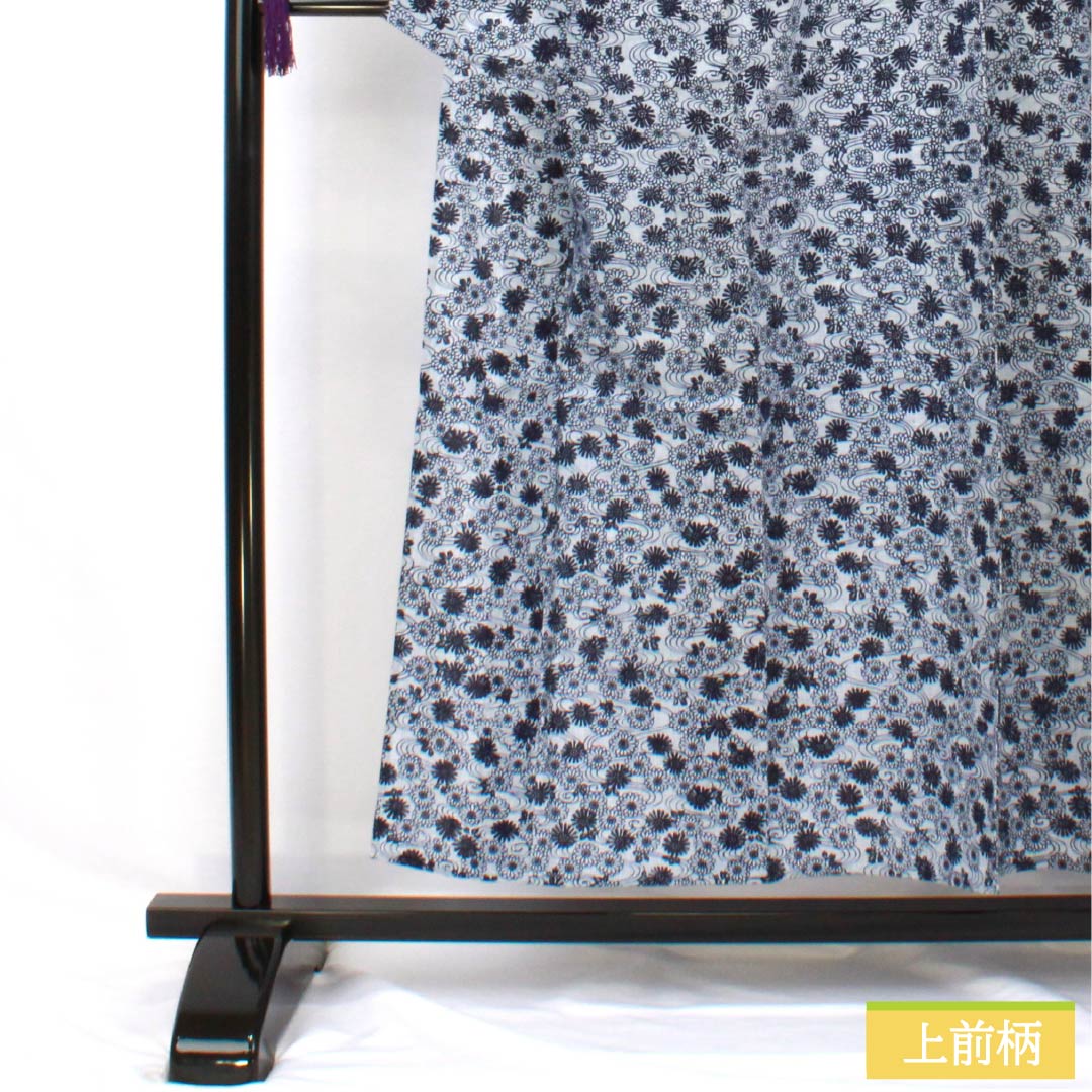 浴衣 木綿 身丈154cm 裄丈62cm Bランク 単衣 グレー系 水銀色(すいぎんいろ) 菊 流水 1118005914222