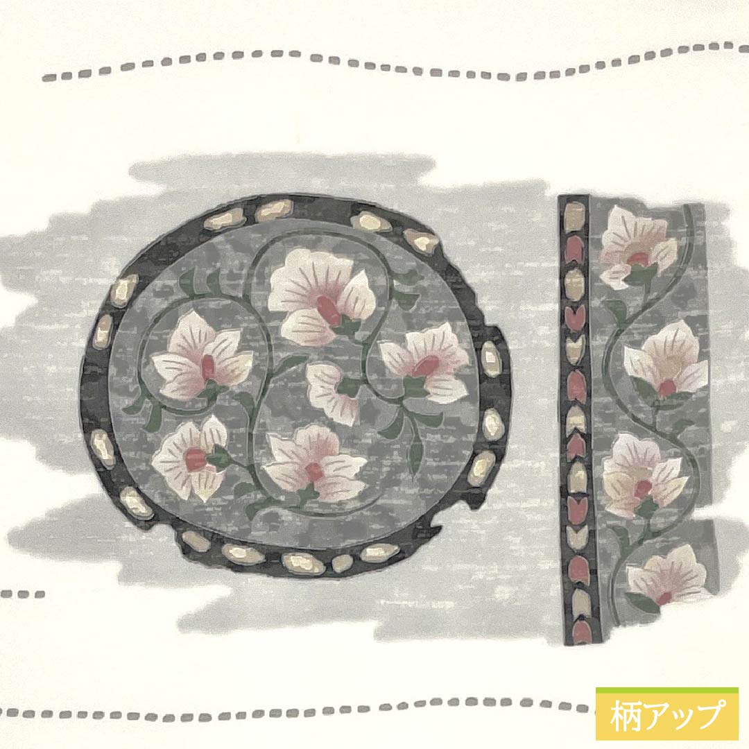 名古屋帯 ポリエステル Bランク 唐花 染め帯 帯丈368cm ポイント柄 カジュアル 白系 1124010854311 名古屋仕立て