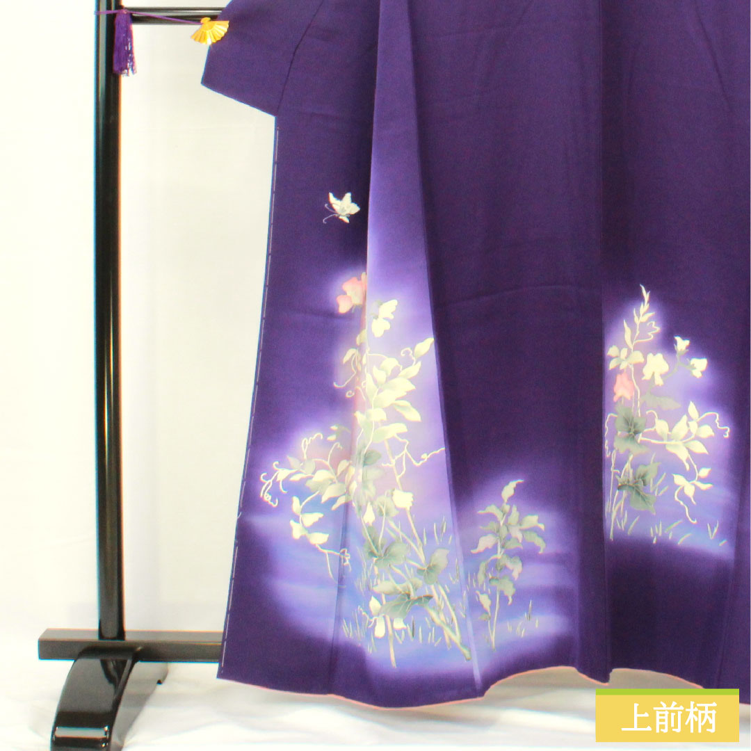 訪問着 正絹 袷 身丈160cm 裄丈62.5cm 菫色(すみれいろ) 京友禅 草花模様 Aランク 紫系 1112005323420