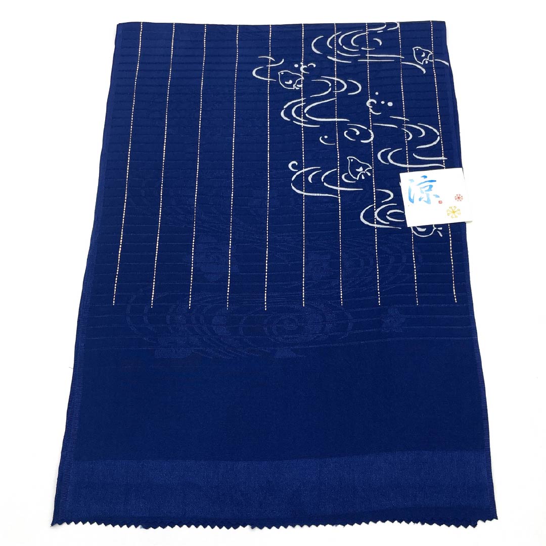 (新品)帯揚げ 正絹 セミフォーマル 夏物 千鳥 流水 古典柄 長さ約164cm 幅約28cm NEWランク 紺系 1136000861918