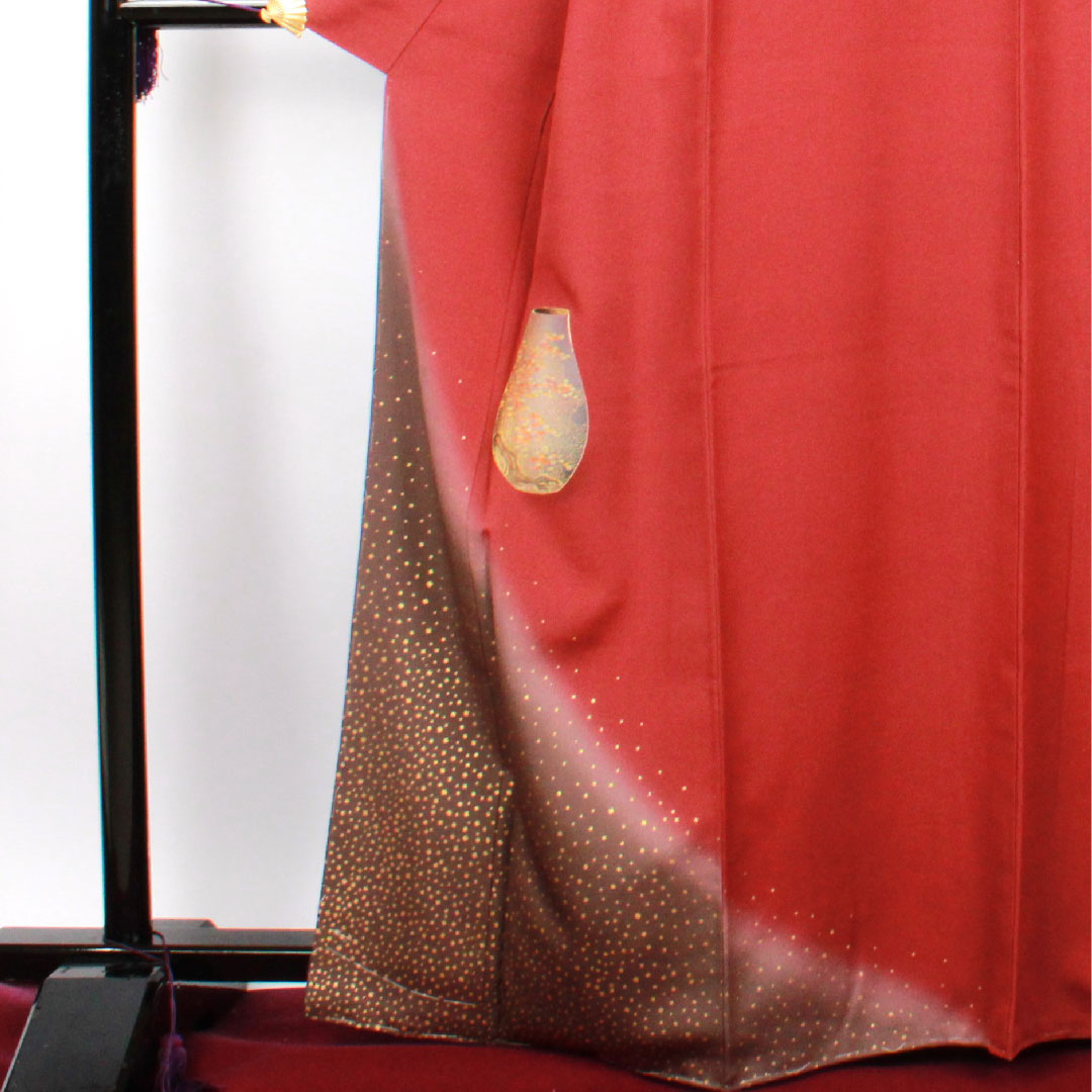 訪問着 袷 身丈165cm 裄丈65cm 葡萄茶色 人間国宝 福田喜重 壺模様 正絹 Sランク 赤系 1112001522512