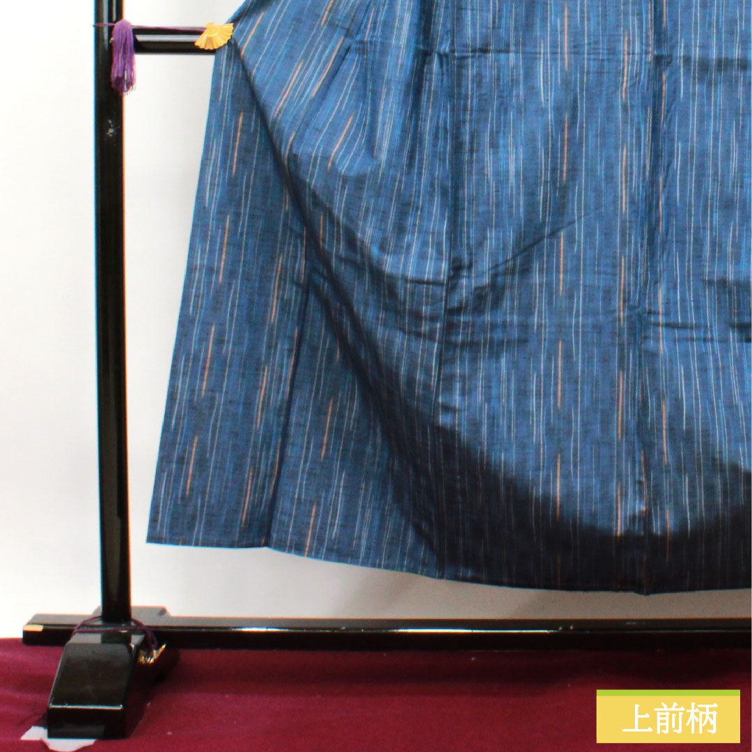 紬 正絹 身丈154.5cm 裄丈62cm 瑠璃紺色 よろけ縞 しつけ糸付き 未使用品 Sランク 単衣 紺系 1116003122218