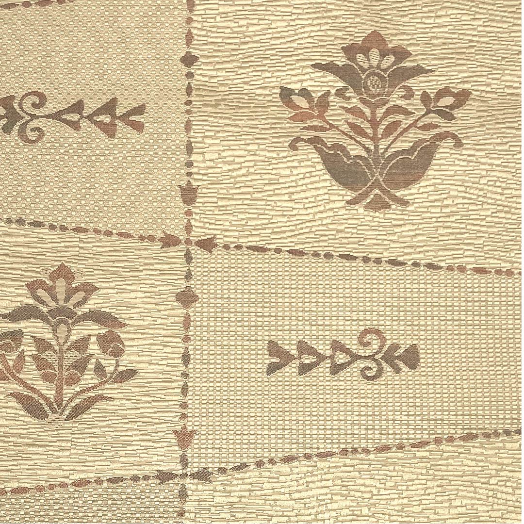 名古屋帯 尾花色 唐花 変わり市松 帯丈359cm 正絹 Sランク 六通 カジュアル ベージュ系 1124005132325 名古屋仕立て