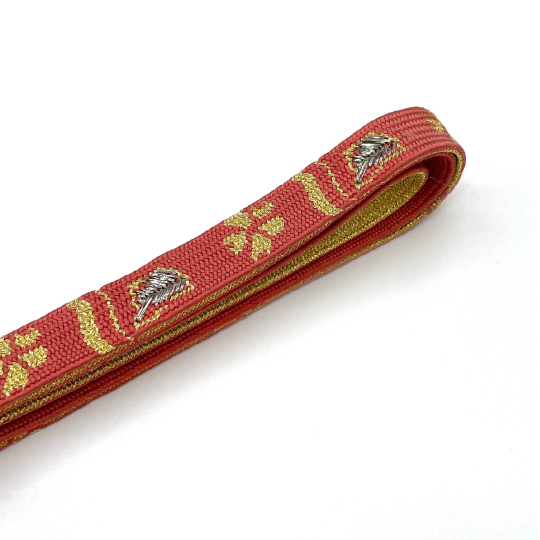 帯締め 正絹 Sランク 長春色(ちょうしゅんいろ) 抽象模様 長さ約157cm 幅約1.5cm 振袖用 朱系 1135006292316