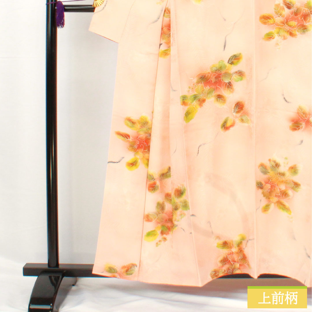 小紋 正絹 身丈157.5cm 裄丈62.5cm 袷 濡れ描き友禅 抽象花 しつけ糸付き Aランク ピンク系 1115004873313