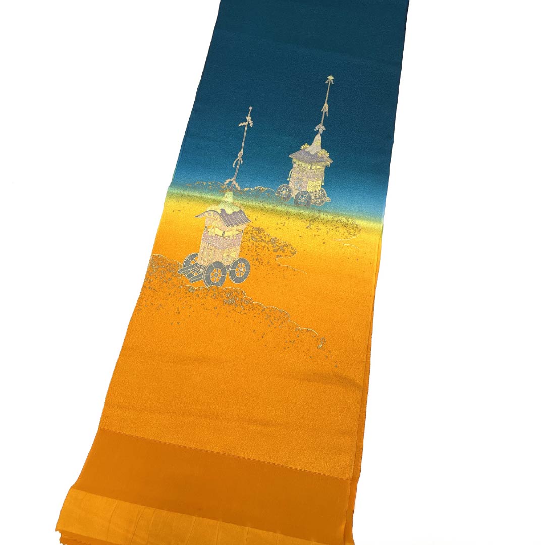 帯揚げ 正絹 Sランク セミフォーマル 橙色(だいだいいろ) 碧色(へきしょく) 鉾 バイカラー 長さ約173cm 幅約30cm グラデーション系 1136004062999