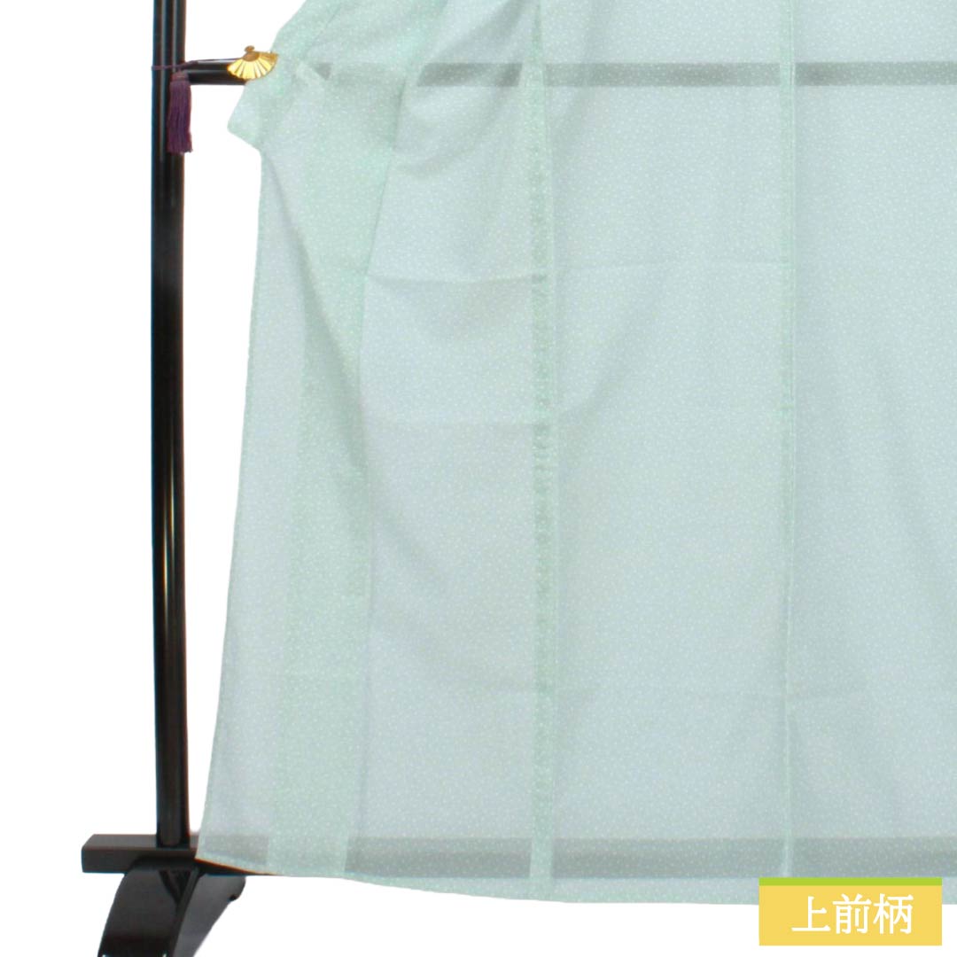 夏物 ポリエステル 小紋 Sランク 身丈164cm 裄丈65cm 薄水色(うすみずいろ) 洗える着物 水玉模様 絽 水色系 1132005932424