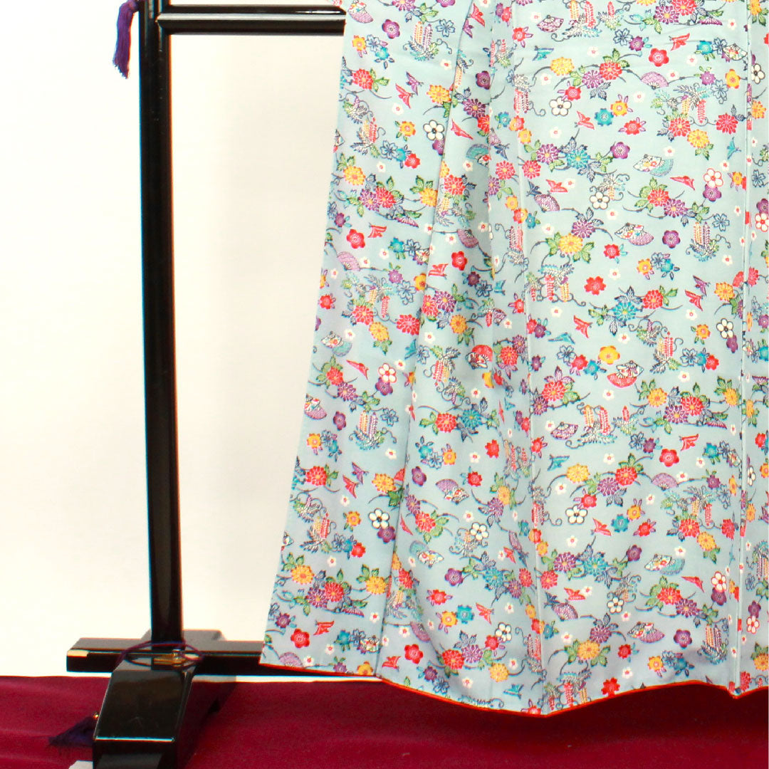 小紋 身丈160cm 裄丈62cm 袷 薄藍色 型染 草花模様 正絹 Sランク 青系 1115002742417