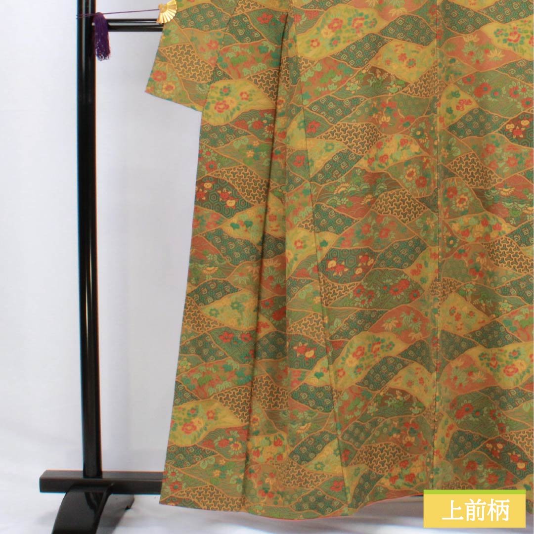 小紋 正絹 身丈159.5cm 裄丈66cm 袷 型染 割付 古典柄 Sランク グラデーション系 1115006082399