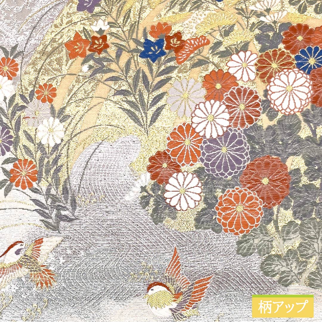 袋帯 正絹 留袖用 秀鳳錦 本金箔 鳳凰 帯丈426cm Aランク 六通 フォーマル 銀系 1123013773322