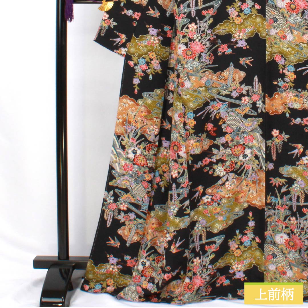 小紋 正絹 身丈169cm 裄丈68cm 袷 琉球紅型 手挿調小紋 西村英明 伝統工芸士 しつけ糸付き Sランク 黒系 1115005962510