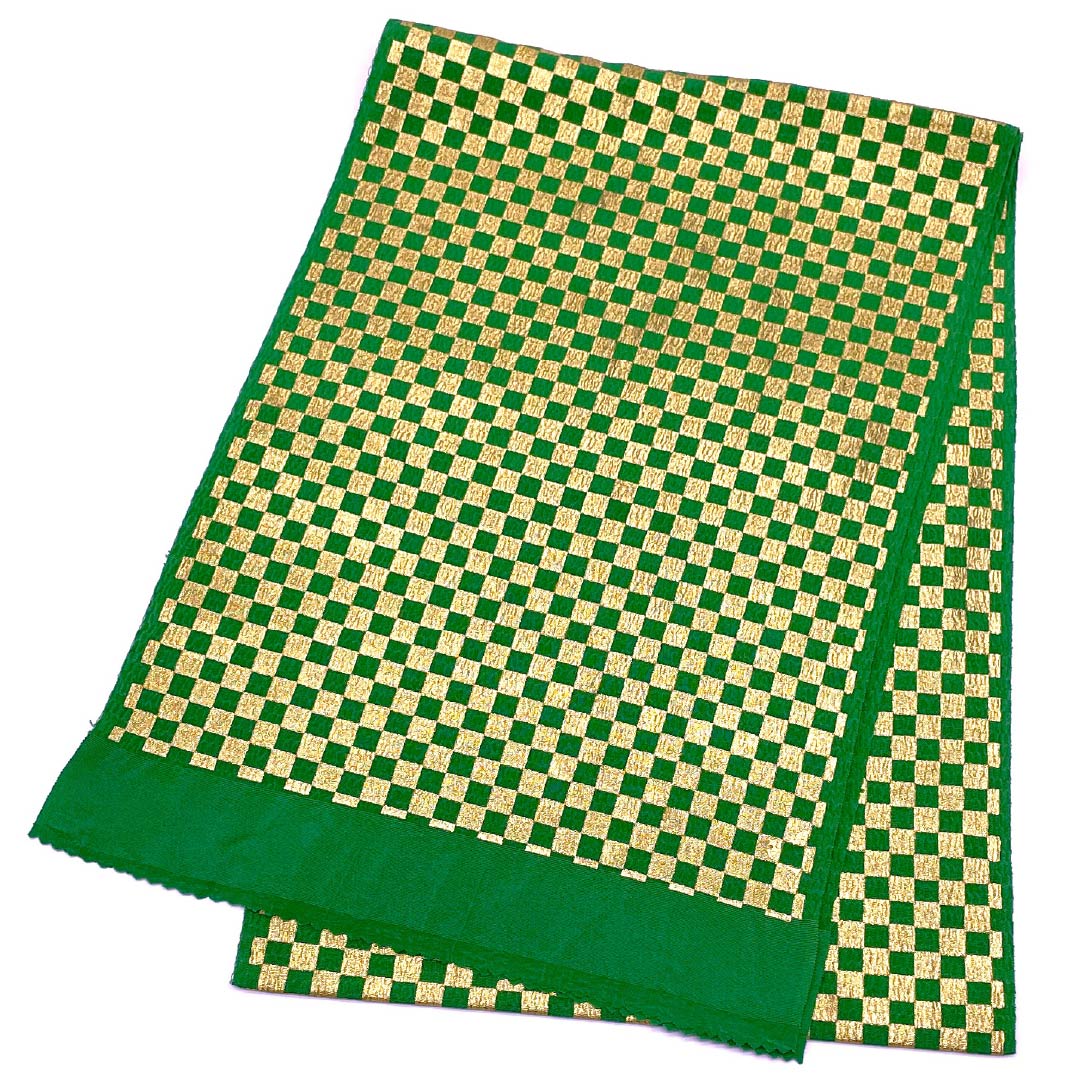 帯揚げ セミフォーマル 濃緑色(のうりょくいろ) 市松 振袖用 カジュアル 長さ約170cm 幅約28cm Sランク 緑系 1136000362919