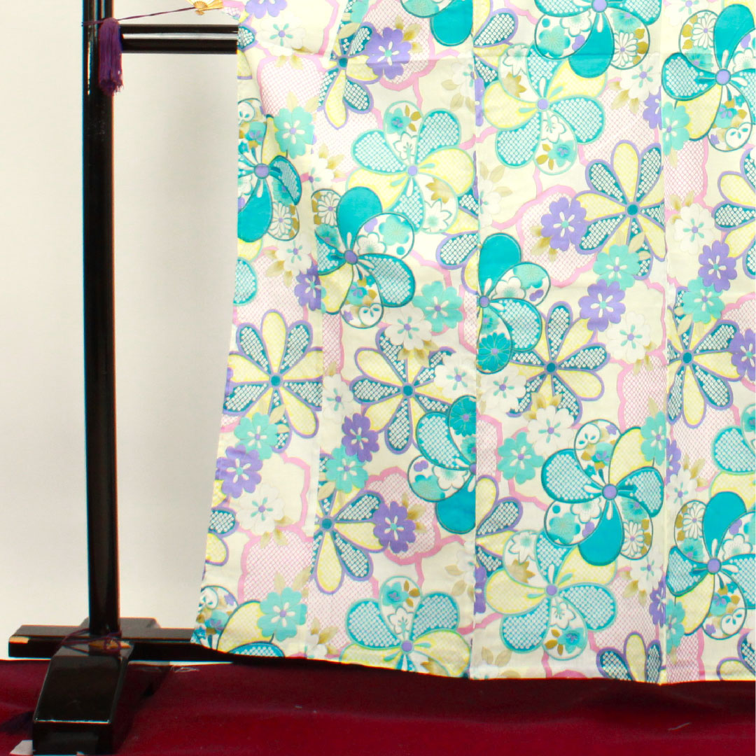 浴衣 ねじり梅 菊 橘 木綿 Sランク 単衣 身丈162.5cm 裄丈62.5cm グラデーション系 1118002662499