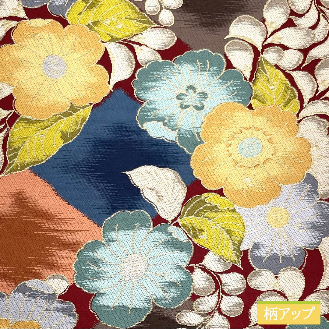 袋帯 正絹 深緋色(ふかきあけいろ) 振袖用 白綾苑大庭 花模様 留袖用 帯丈426cm Aランク 六通 フォーマル 朱系 1123013873316