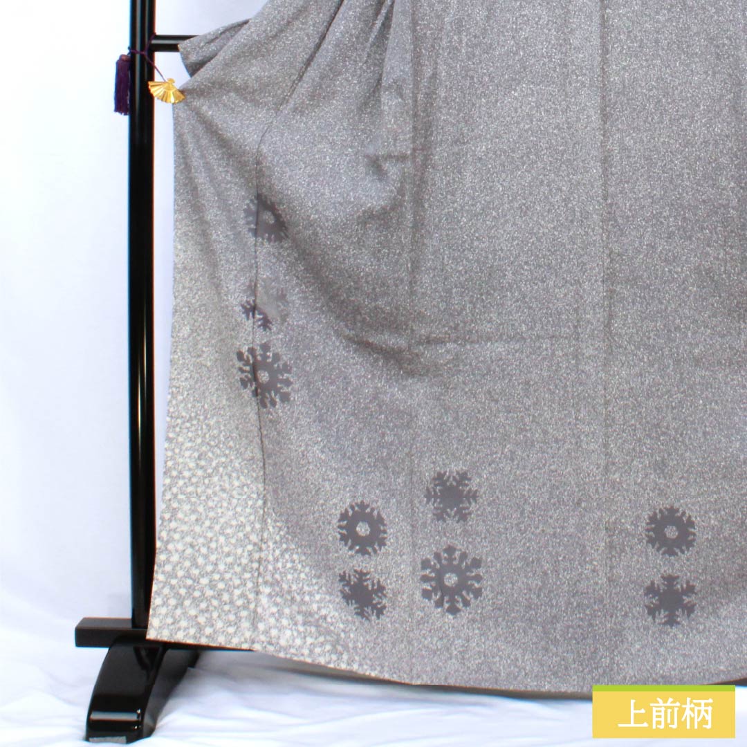 訪問着 正絹 Sランク 袷 身丈163cm 裄丈64cm 鉛色(なまりいろ) 付下げ 雪の結晶 たたき染め グレー系 1112007292422