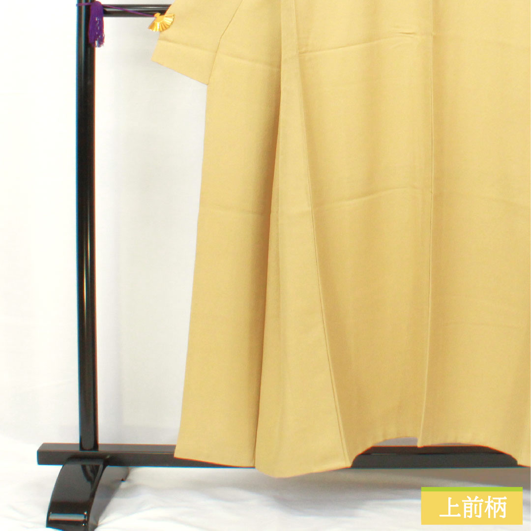 色無地 正絹 身丈154.5cm 裄丈62.5cm 魚子黄色(ぎょしこういろ) 一つ紋 陰抱き茗荷 袷 Aランク 黄系 1114001953223