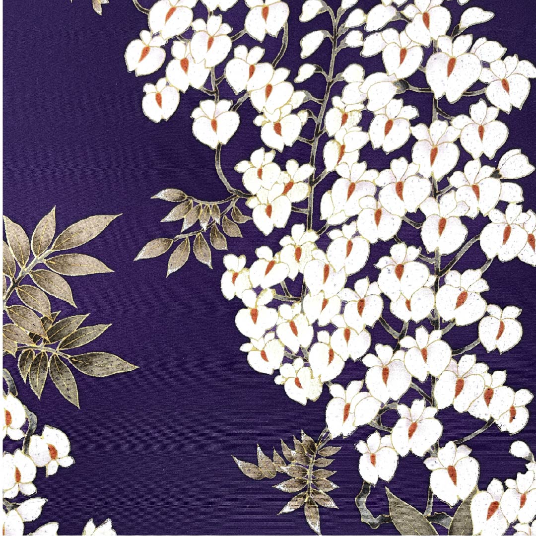 反物 小紋 正絹 茄子紺色(なすこんいろ) 丹後ちりめん 下り藤 花柄 NEWランク 紫系 1130001031920