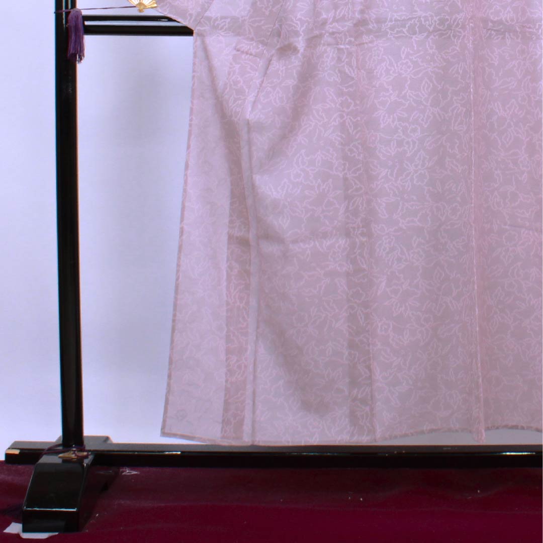 Summer pure silk komon length 155.5cm sleeve length 63.5cm light brown floral pattern gauze S rank purple 1132000222320