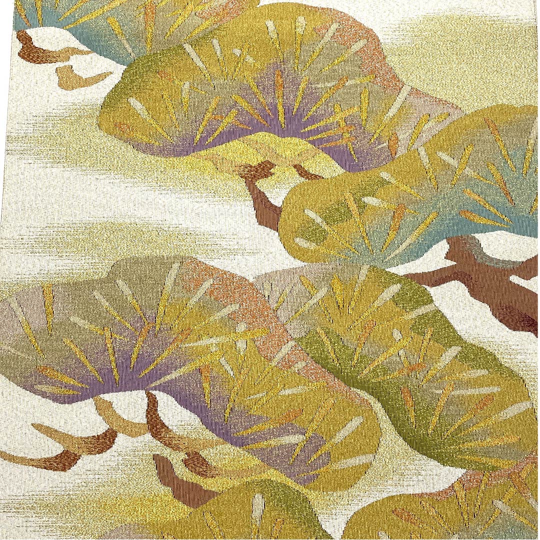 袋帯 生成り色(きなりいろ) 綴れ織 松 帯丈438cm 正絹 Aランク 六通 フォーマル クリーム系 1123007023315