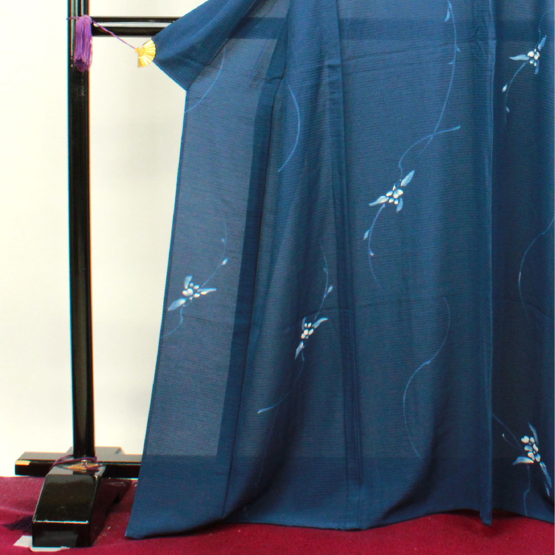 夏物 正絹 小紋 身丈166cm 裄丈66.5cm 鉄葡萄色(てつぶどういろ) 抽象模様 絽 Sランク 紺系 1132000662518