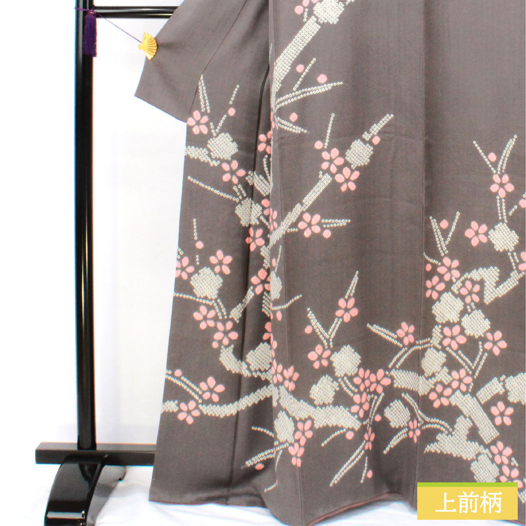 訪問着 正絹 袷 身丈164cm 裄丈63.5cm 藍鼠色(あいねずいろ) 部分絞り 桜 Aランク グレー系 1112005773422