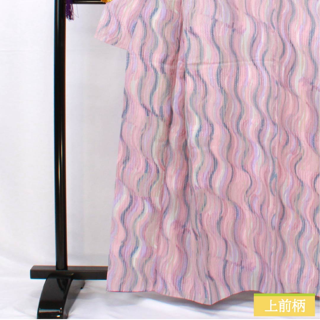 小紋 ポリエステル 身丈161.5cm 裄丈65.5cm 袷 洗える着物 よろけ縞 Sランク グラデーション系 1115005152499