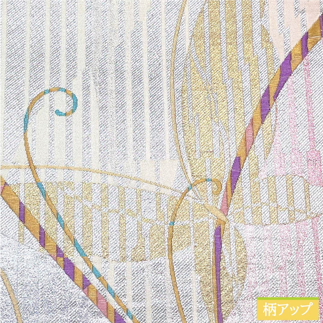 袋帯 銀色 蝶 帯丈428cm 正絹 Sランク 六通 フォーマル 銀系 1123009962322