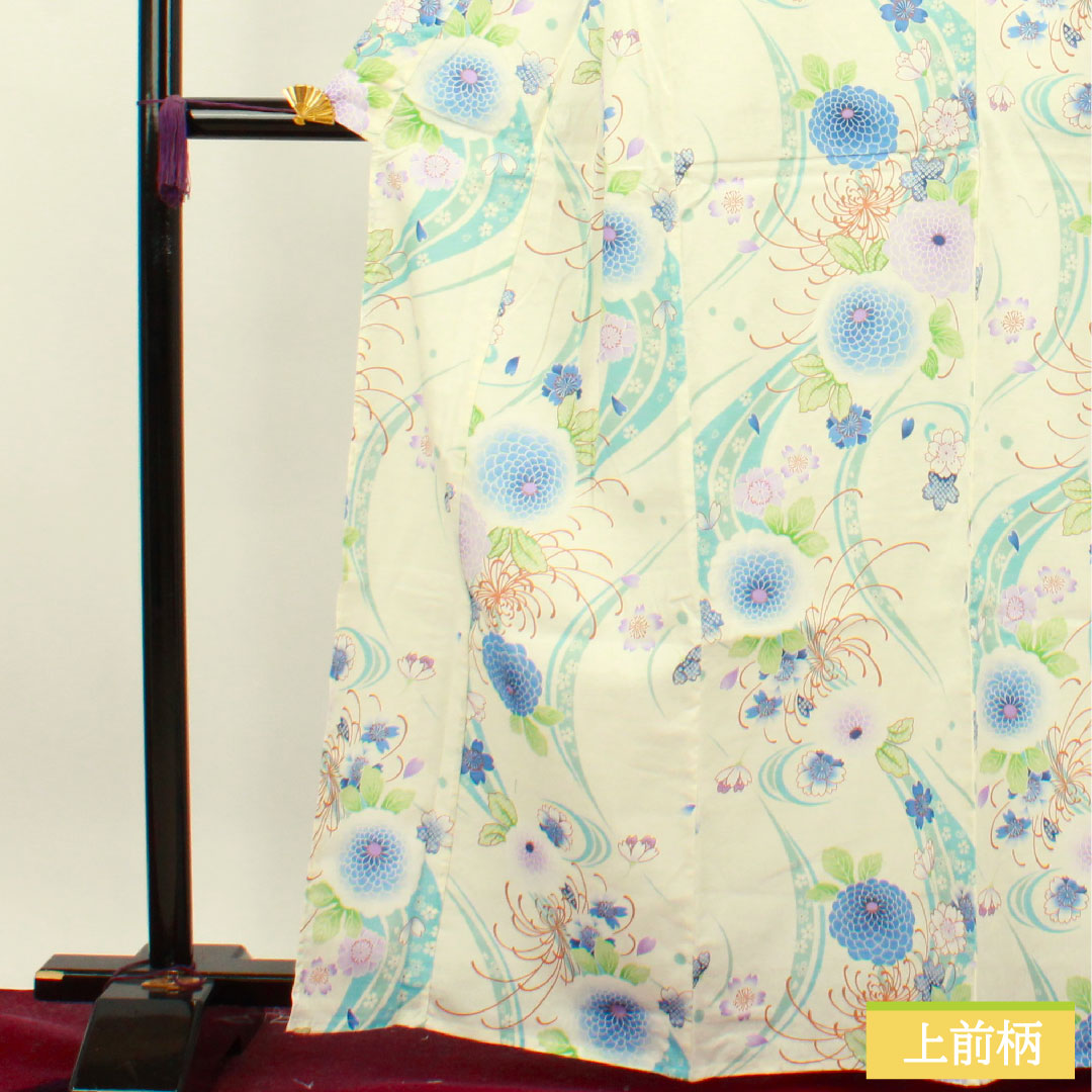 Yukata Cotton Length 164cm Sleeve length 66cm S rank Single layer White Cherry blossom Chrysanthemum 1118004672411