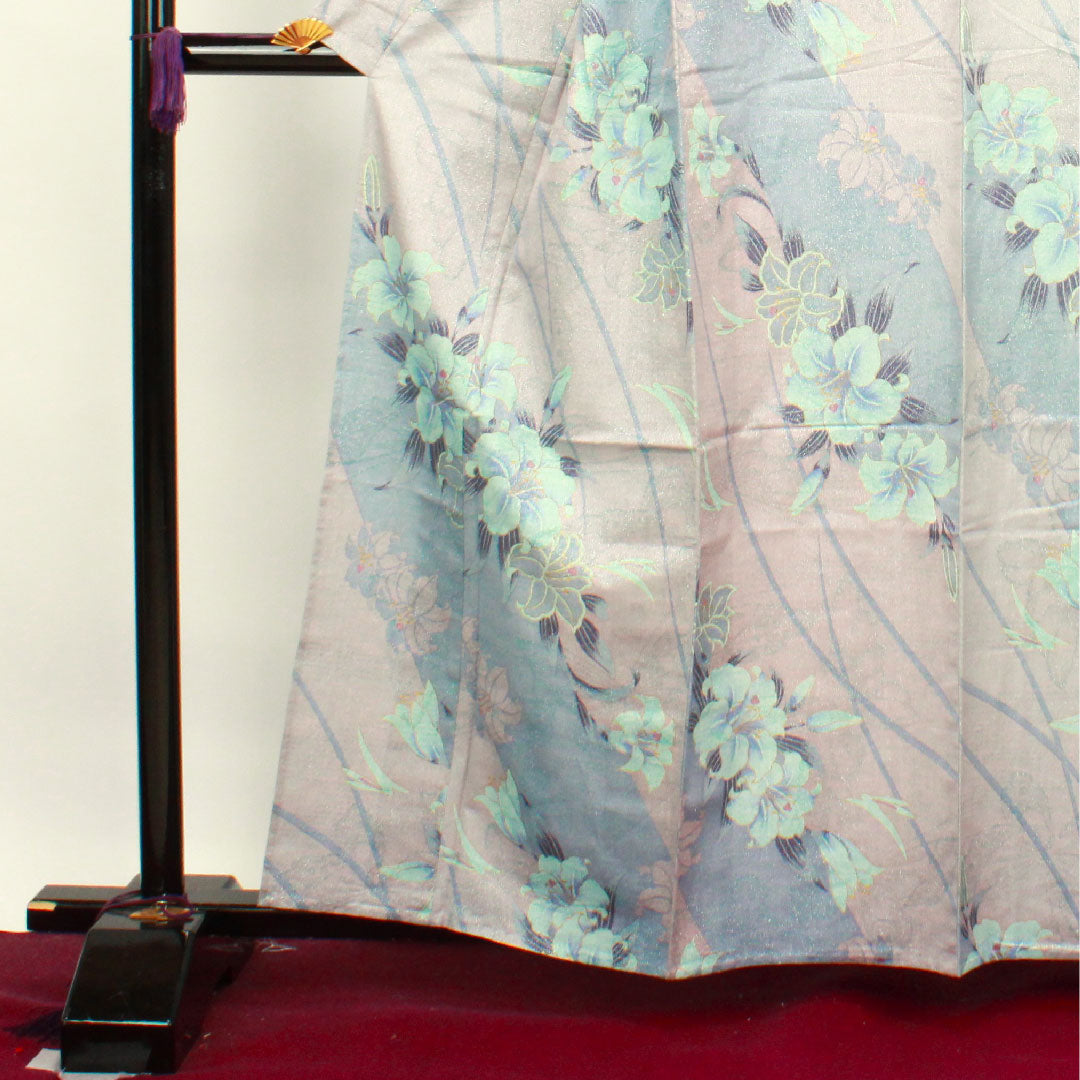 浴衣 鈍紫色 カサブランカ 銀通し 木綿 Sランク 単衣 身丈162cm 裄丈65.5cm グレー系 1118003822422