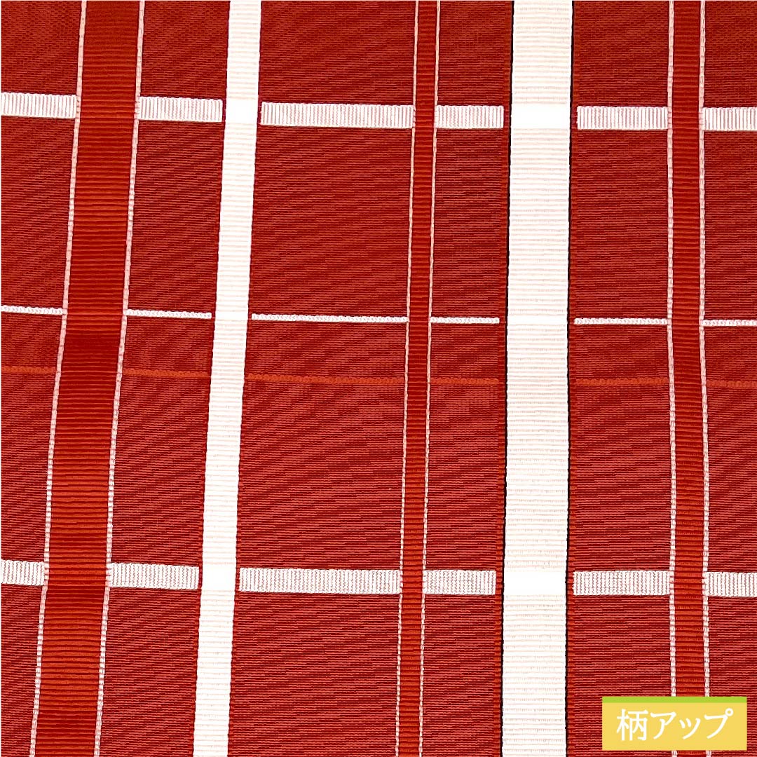 名古屋帯 濃紅葉色 夏帯 紗 格子 帯丈382cm 正絹 Sランク 全通 カジュアル 赤系 1124005552312 開き仕立て
